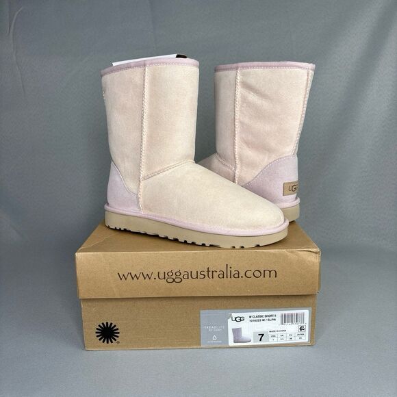 New Women’s UGG Boots 7 Pink Seashell Classic Short Suede Boho 1016223 Sold Out! - Picture 1 of 12